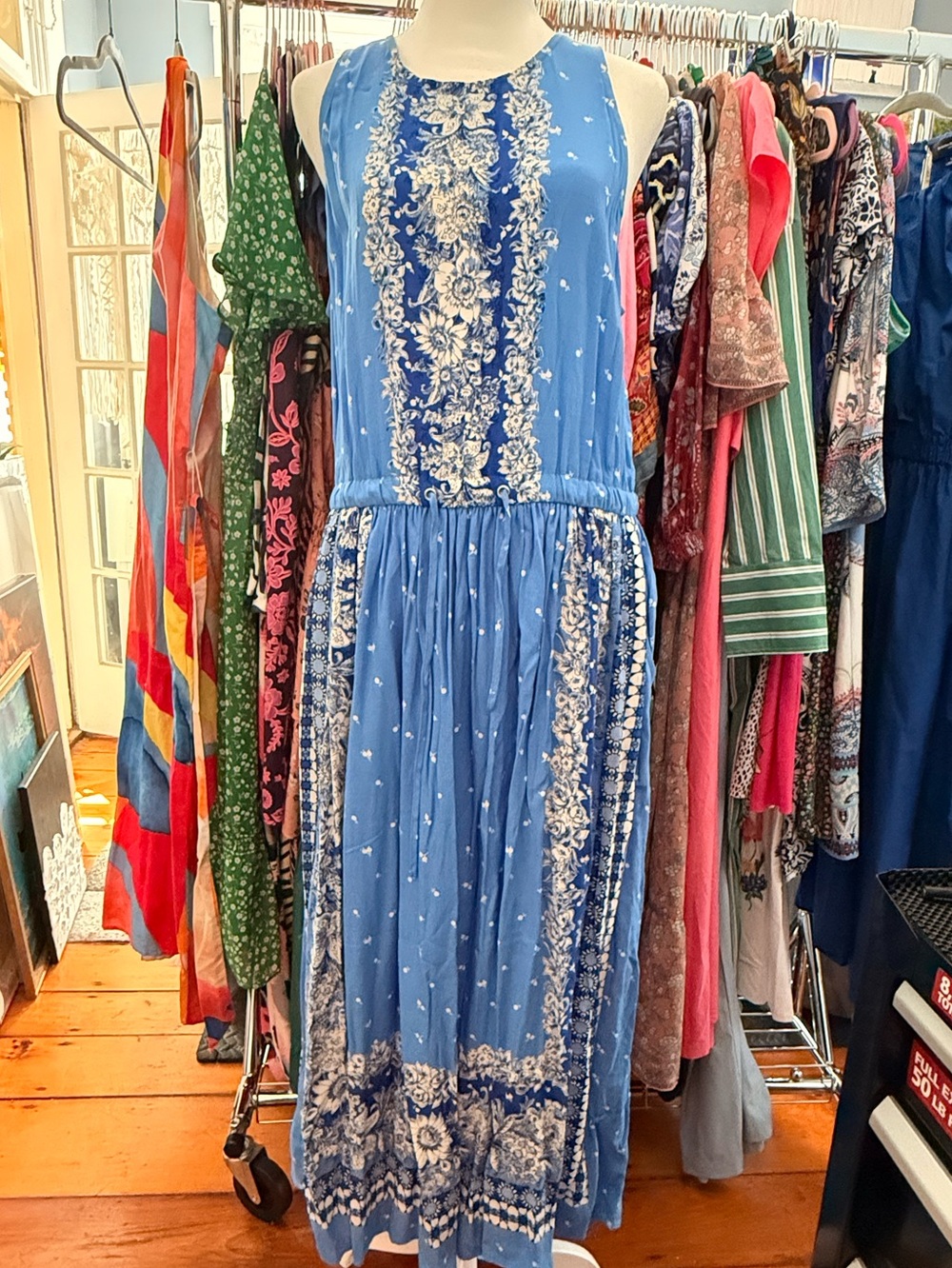 LOFT Blue and White Floral Maxi Dress